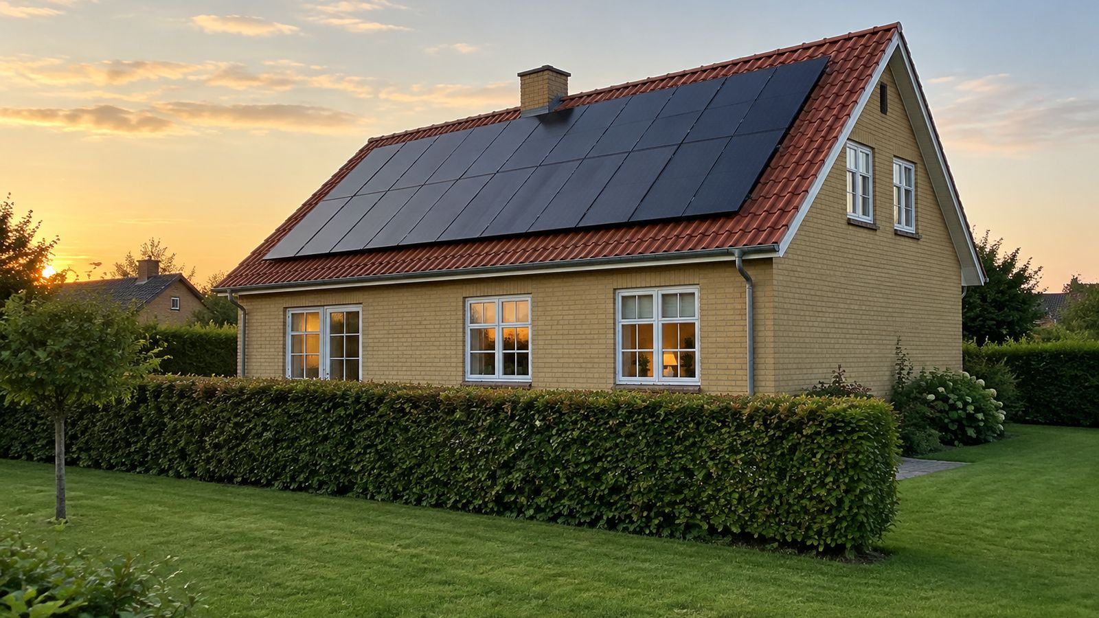 Dansk parcelhus med solcelleanlæg på tegltaget